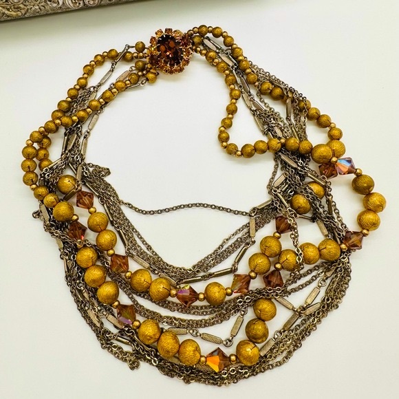 Rare Vintage Deco Topaz Rhinestone Runway Necklace - Picture 14 of 16